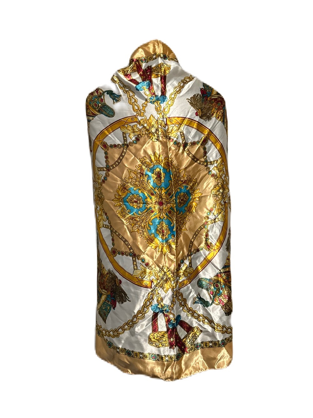 Gold Patterned Satin Handkerchief Scarf